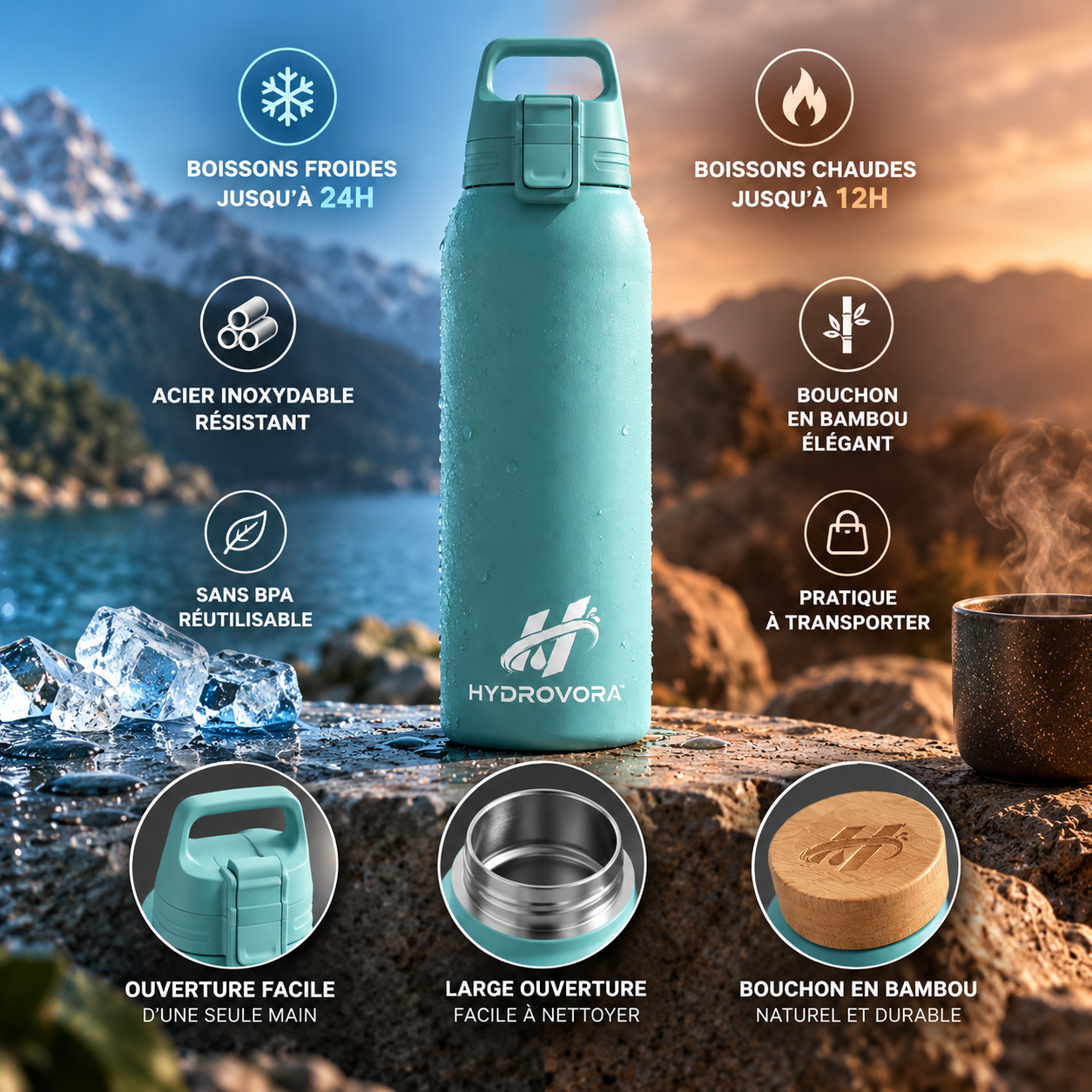 HYDROVORA™ – Bouteille Isotherme en Acier Inoxydable