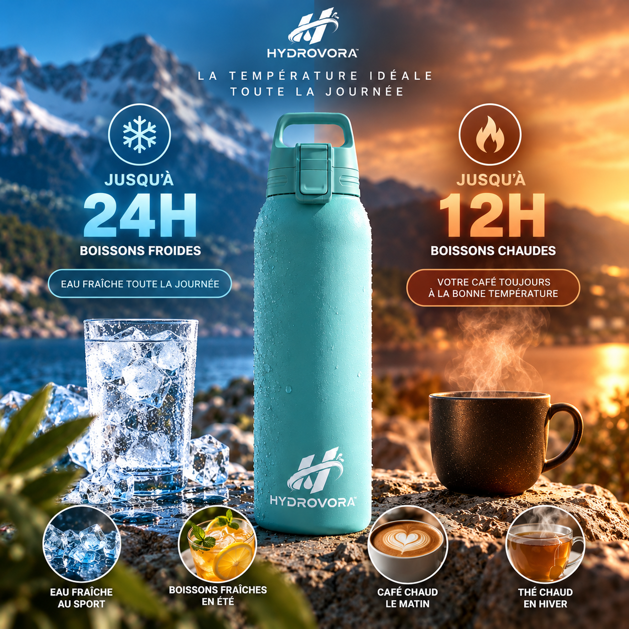 HYDROVORA™ – Bouteille Isotherme en Acier Inoxydable