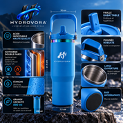 HYDROVORA™ – Gobelet Isotherme en Inox 890 ml avec Paille et Poignée